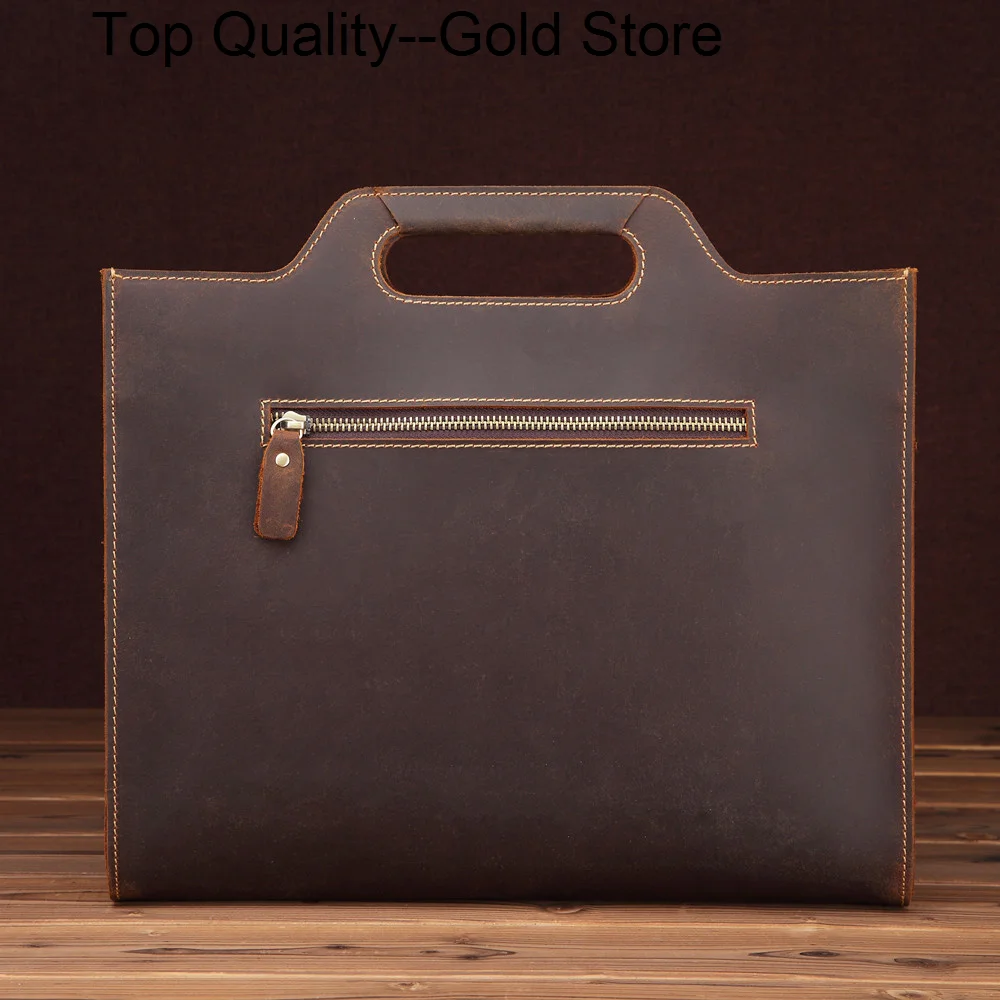 

Business Men Crazy Horse Leather Handbag Large Retro Male Totes Bag Men's Travel Laptop Briefcases