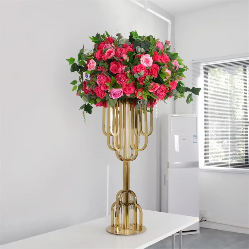 LFB2160 custom red rose gold frame ornament dining    flower ball arrangement artificial wedding flower ornament
