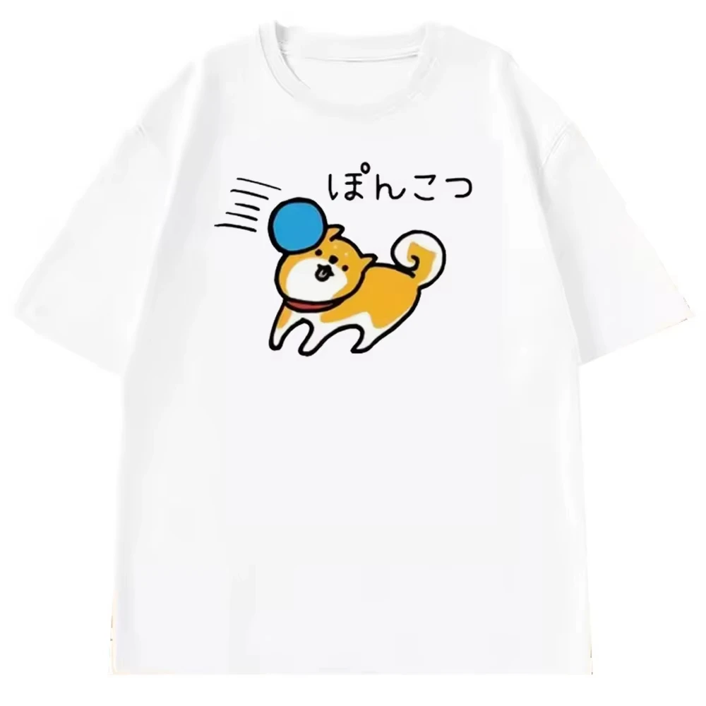 Funny Shiba Inu Shirt Girl Digital Anime Graphic 80s Vintage Trendy T-shirt 2000s Korean Clothes Classic Comfortable Aesthetic