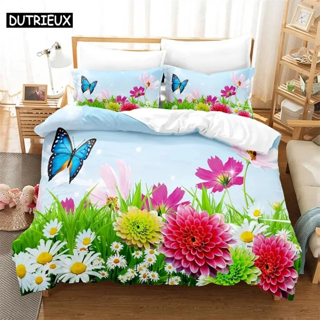 

Butterfly Flower Queen Bedding Set Duvet Cover Set Bedding Digital Printing Bed Linen King Size Duvet Cover