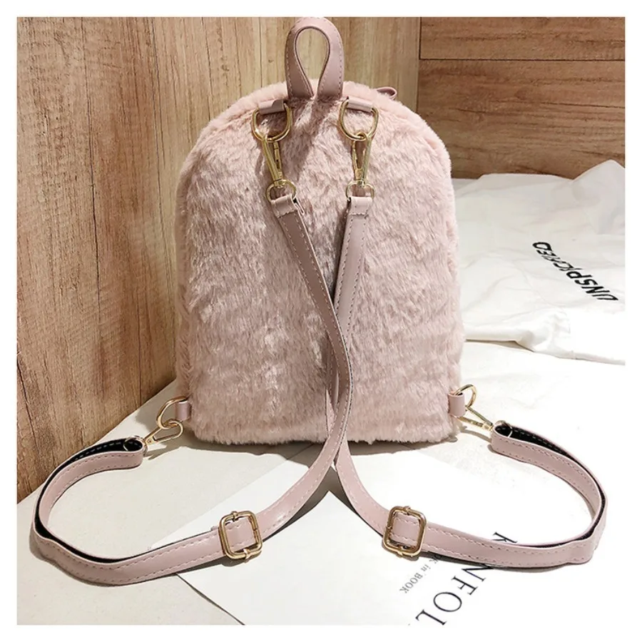 Zaino da cartone animato in peluche tinta unita nuovo arrivo autunno/inverno Zaino da coniglio carino Zaini da donna casual pelosi con orecchie di coniglio