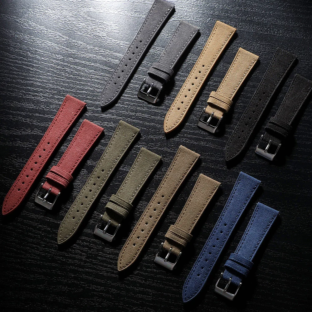 18mm 20mm 22mm Vintage Segeltuch-Uhrenarmband Stoff-Leder-Armband Retro Canvas Schnellverschluss-Uhrenarmband für Herren – Detail 5