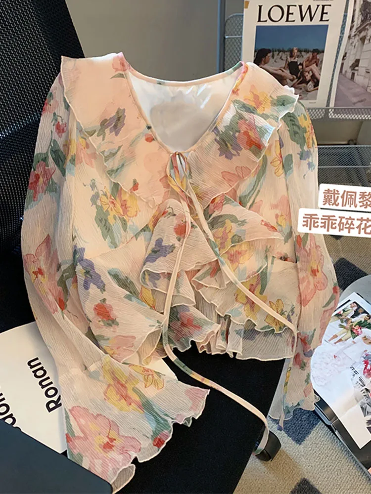 

Harajuku Top Women Flare Sleeve 2000s Aesthetic Tops V-Neck Spring Summer Gyaru Casual Shirts Elegant Korean Grunge Party Prom