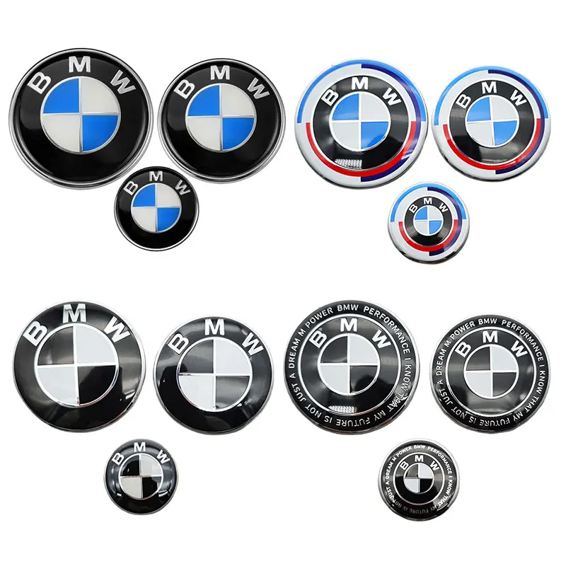 3Pcs 45mm 74mm 82mm Steering Wheel Logo Sticker Car Front Hood Badge Rear Trunk Emblem For BMW E60 E61 E65 E66 G01 G02 X3 X4 X5