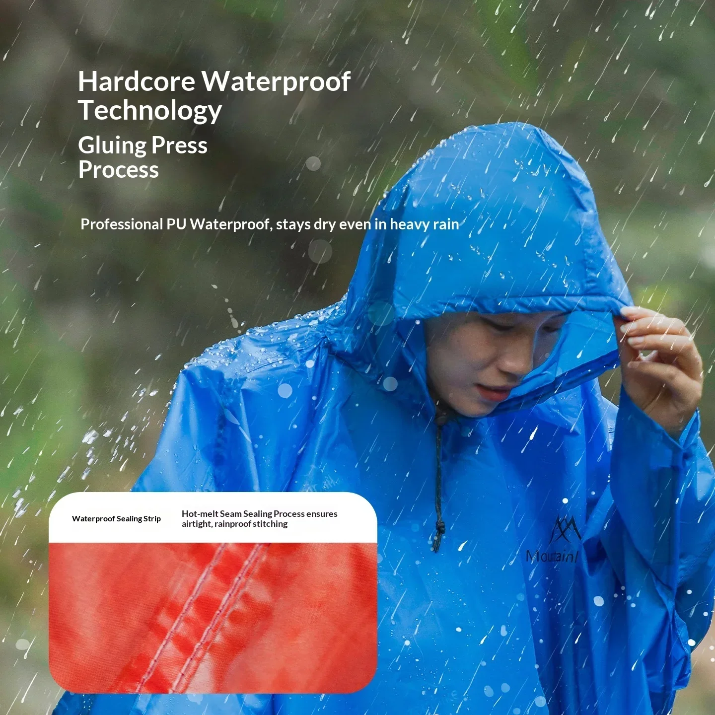 Mountainhiker 3In1 Raincoat by  Ultra Light Portable Waterproof Rainwear Foldable Hooded Poncho for Outdoor Adventure Commuting