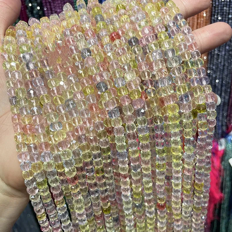 1string multicolor Topaz square faceted 4/8mm nature beads for making jewelry necklace 38cm FPPJ wholesale LOOSE BEADS