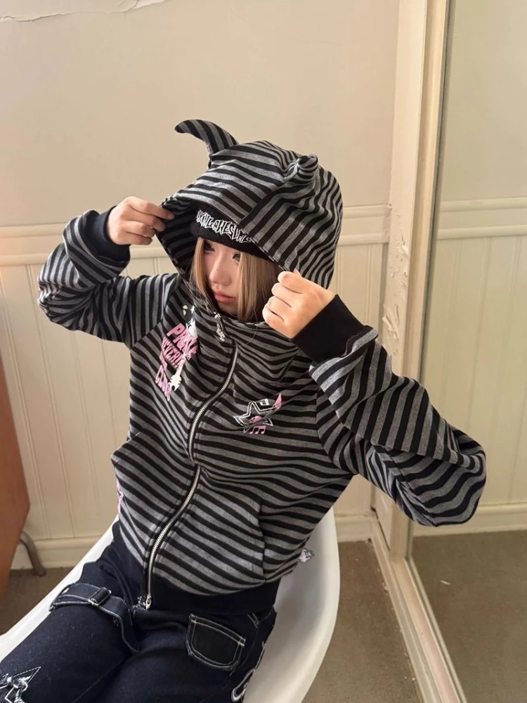 Emo Black and Grey Striped Hoodie: The Real Deal for Dark Academia