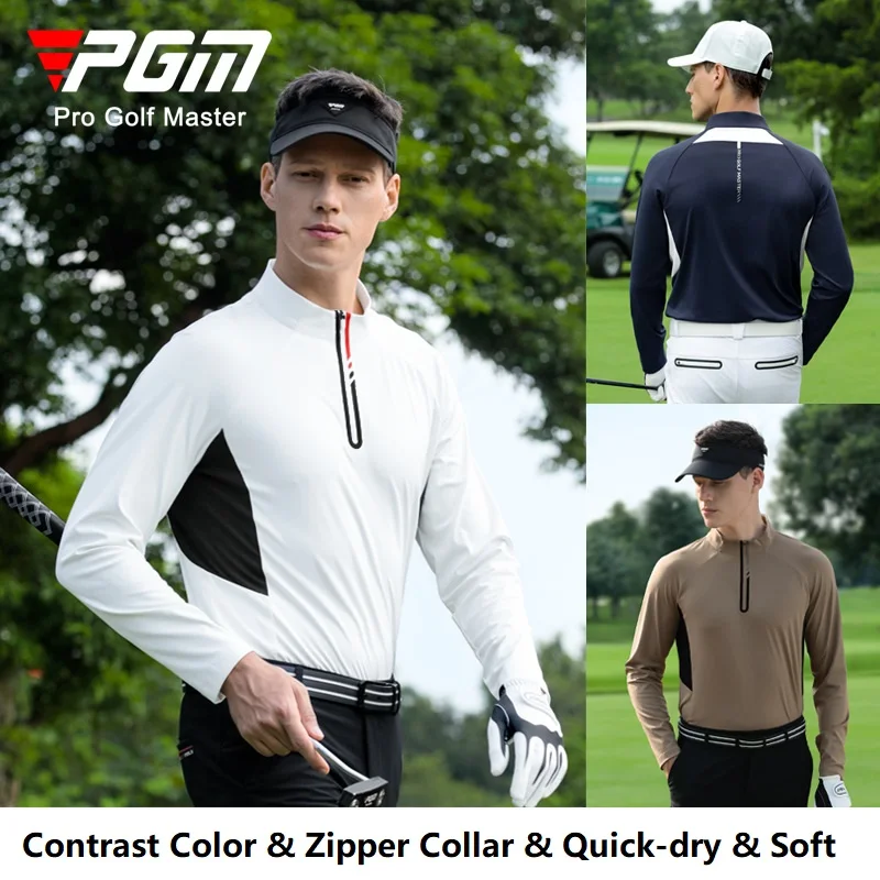 Pgm Men Casual Long Sleeve Sports T-shirts Half Zipper Stand-up Collar Golf Tops Male Autumn Breathable Comfortable Golf Shirts