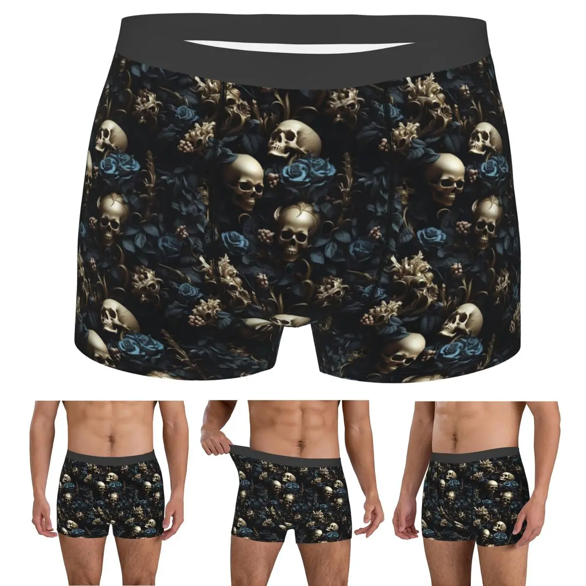 Boxer Underpants Shorts Horror Gothic Skeleton Death Skull Panties Men's Comfortable Underwear for Homme Man Boyfriend Gifts