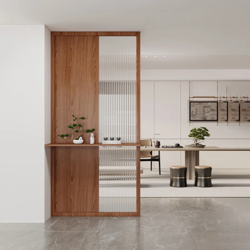 Customized New Style Changhong Glass Partition Solid Wood Entryway Dining Room Living Room Grille Pattern Screen