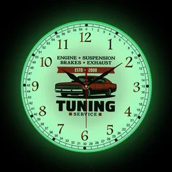 Auto Repair Turing Service Modern Design Wall Clock With LED Backlight Garage Electronic Advertisement Wall Sign Luminous Clock