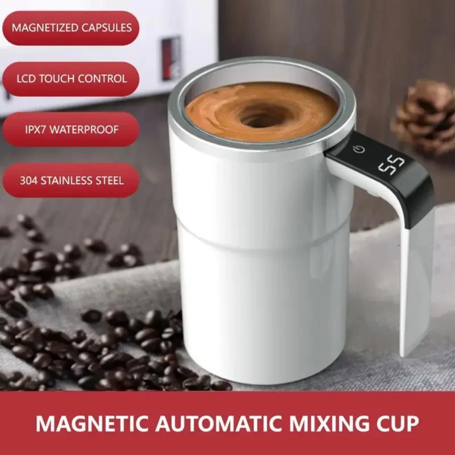 

12.85oz Mini Self Mixing Mug, IP67 Waterproof Rechargeable Coffee Cup