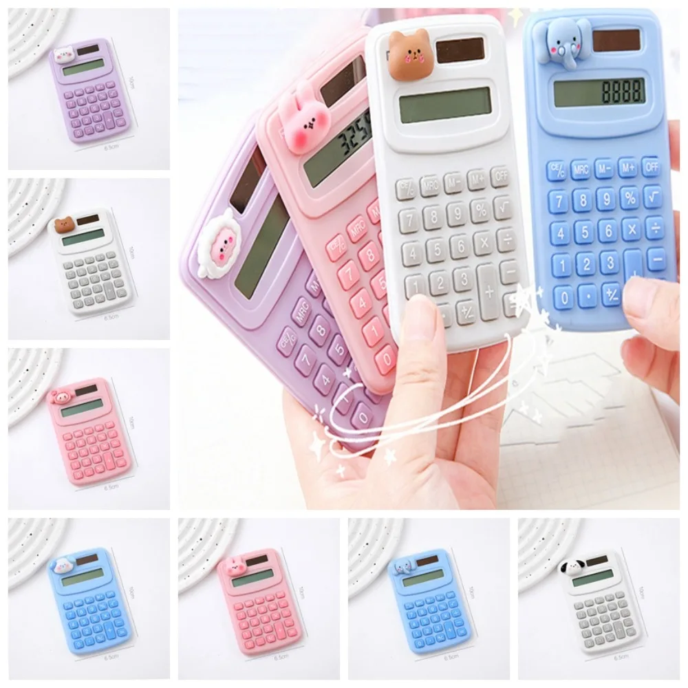 8 Digits Cute Mini Portable Digit Calculator Cartoon Animal Lightweight Cartoon Cute Calculator Candy Color Kawaii