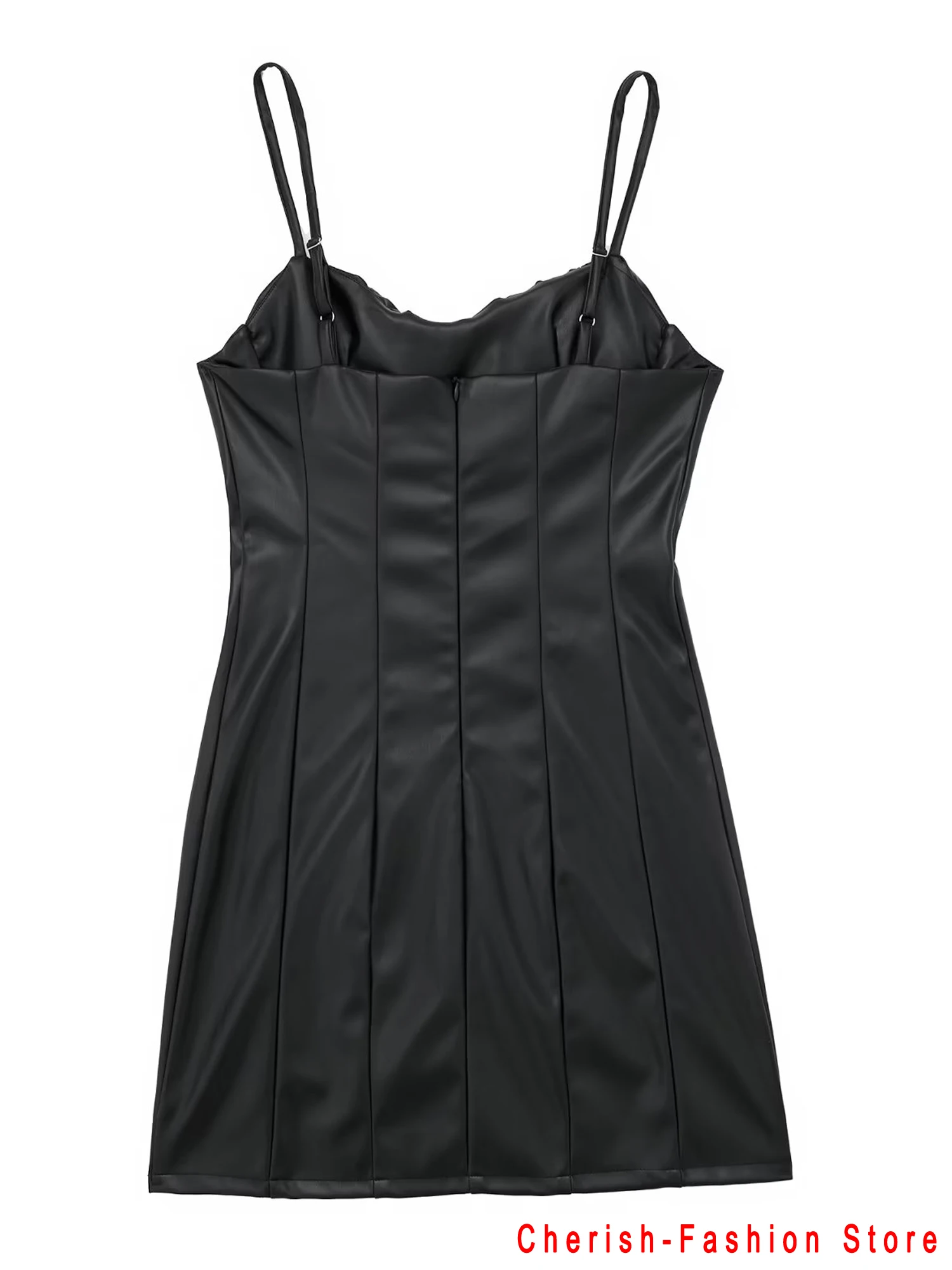 Sexy Robe Nachtclub Frauen Hosenträger mittellanges Kleid Pu Voll leder Bandage rücken freies figur betontes Kleid Pu Leder ärmelloses Kleid