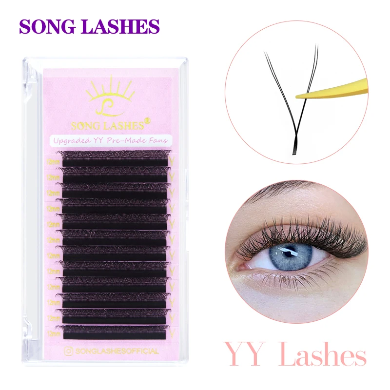 SONG LASHES 12 Rows YY Lashes 8-15MIX Hand Woven Soft and Natural Lashes Black/Brown False Eyelashes Extension Makeup Tools