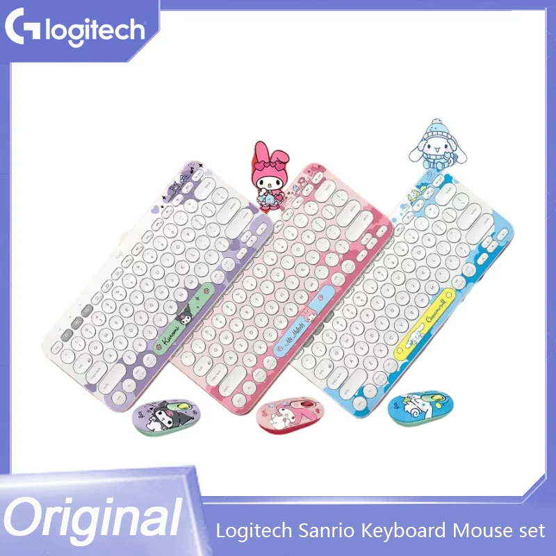 Logitech K380 Wireless Bluetooth Keyboard Mouse Combos Set POP Kuromi Cinnamoroll Melody Wireless Mouse For Home Office Tablet