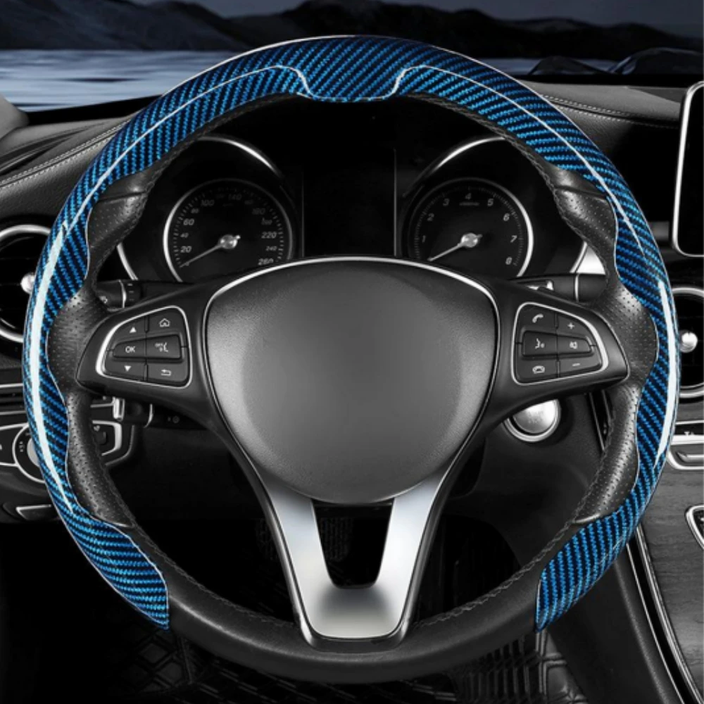 

Карбоновая крышка ручки автомобиля D Cut O Cut Защитная крышка рулевого колеса 38 см Универсальный нескользящий чехол на руль из углеродного волокна