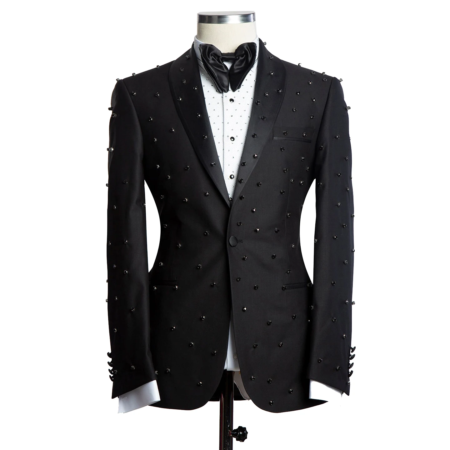 

Classic Black Crystal Wedding Men's Suit Fashion Shine Tailor-Made Groom 2-Pieces Formal Occasions Singer Party Size Customized