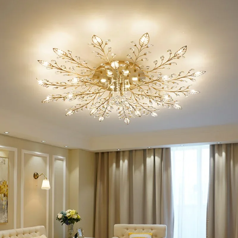 Modern Leaves Crystal Ceiling Lamp Lustre For Living Room Bedroom Kitchen Indoor Lighting LED Fixture ceiling light