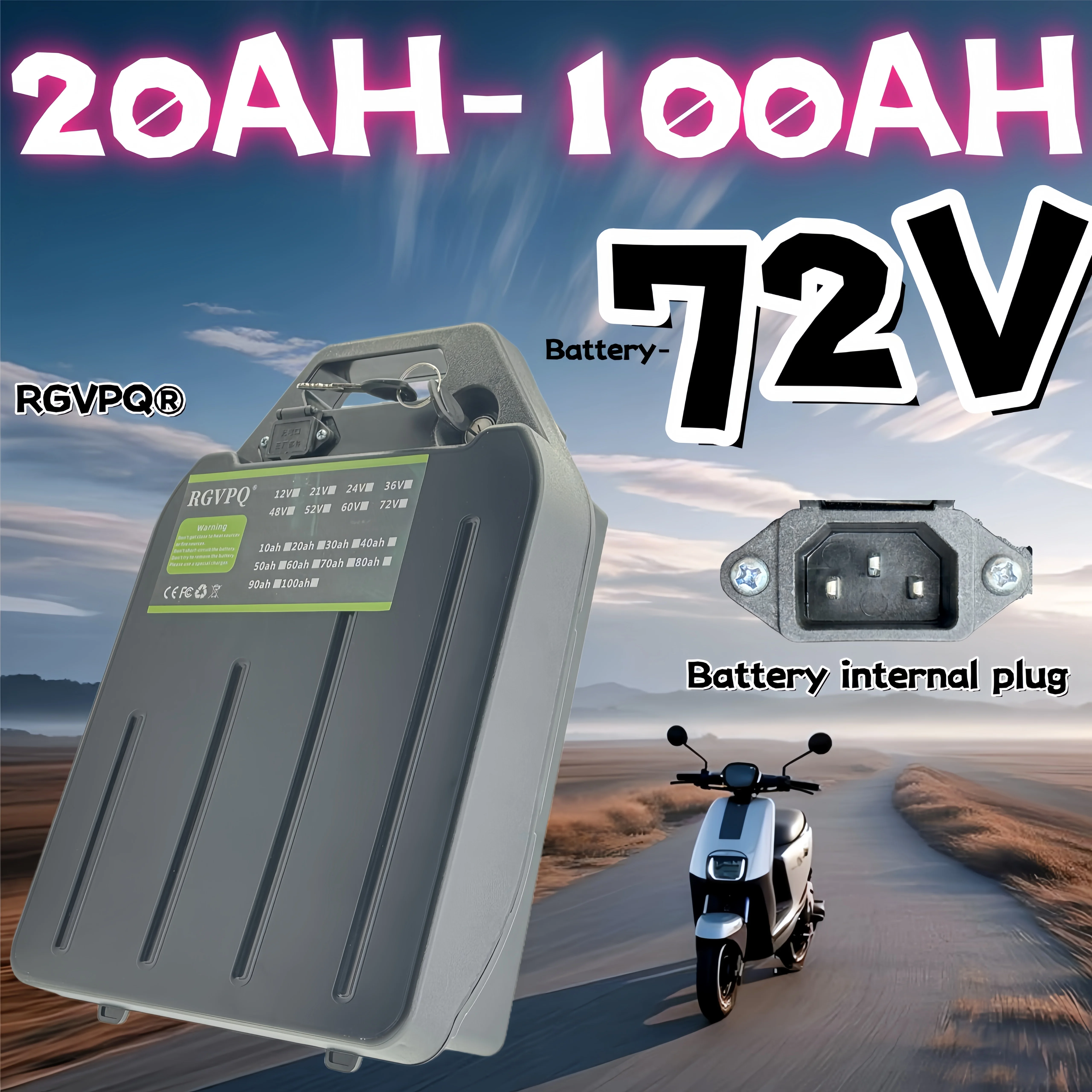 

Air transportation, Citycoco battery 72V 20AH-100AH Harley motorcycle waterproof lithium rechargeable battery, built-in 40AHBMS
