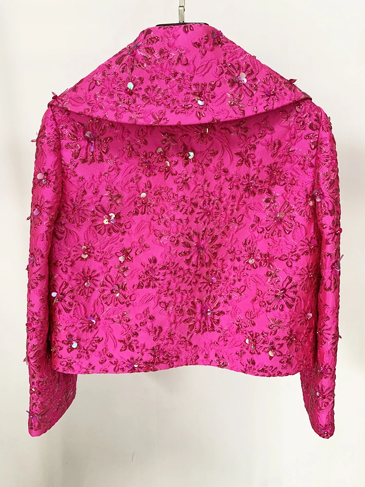 HIGH STREET-Chaqueta de diseñador de estilo estrella para mujer, chaqueta recortada de Jacquard Floral con cuentas, 2024