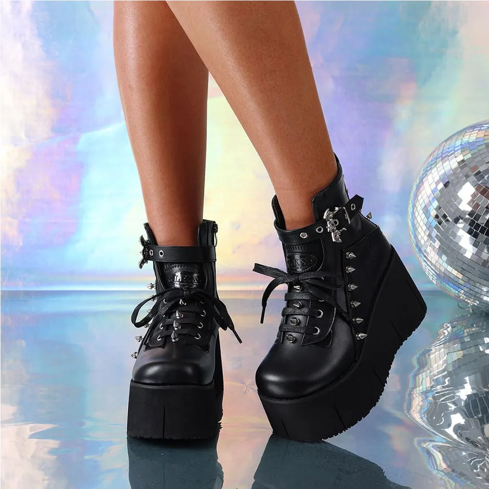 أحذية كعب عالي برشام قوطي للنساء ، أحذية سوداء ، أحذية شارع سناب ، فاسق ، أحذية نسائية فاخرة للملهى الليلي ، جديدة ، Y2K #5
