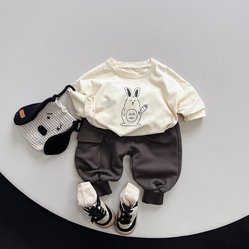 Spring Autumn Children Pants 1-8Y Boys Cotton Pocket Loose Cargo Sweatpants Daily Trousers Korean Toddler Wear Kids Clothing New