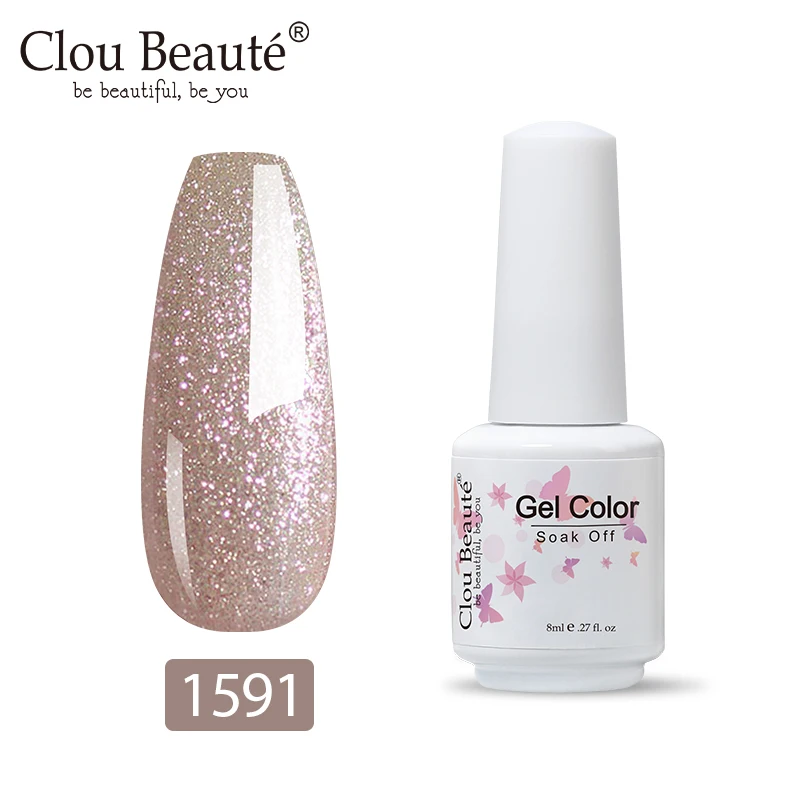 Clou Beaute 8Ml Glitter สีกึ่งถาวร UV สีเจลทาเล็บ Top และ Base Coat Soak Off เจลทาเล็บเจล lacquer