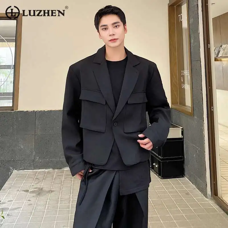 

LUZHEN мужской корейский тонкий стиль короткий отворот пальто костюм Блейзер индивидуальный трехмерный карман однотонный красивый пиджак 8f8373