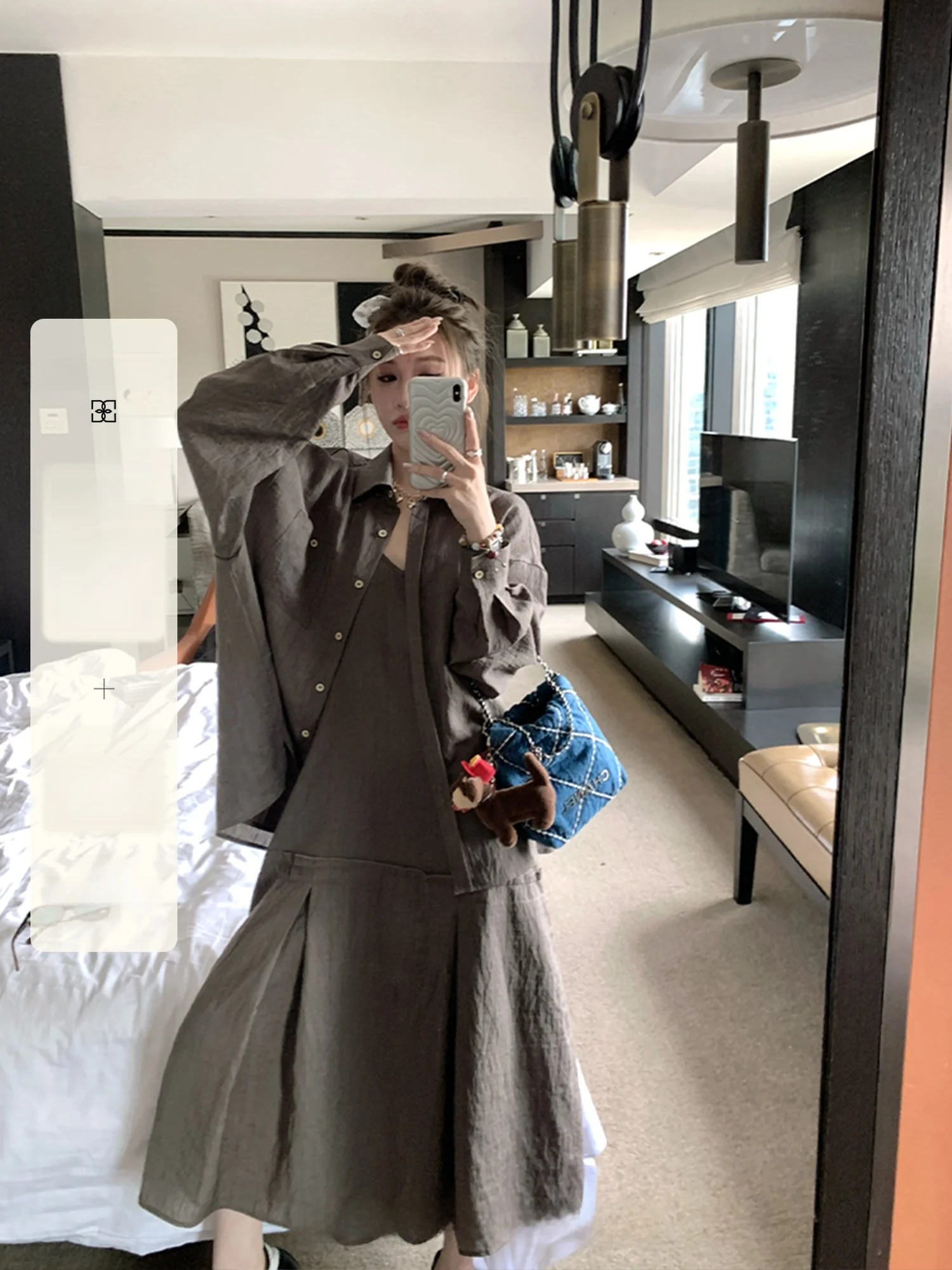 

Summer Casual Women's Shirt Dress Set Linen Lyocell Two-Piece Set Long Sleeve All-Weather Fashionable Ensemble