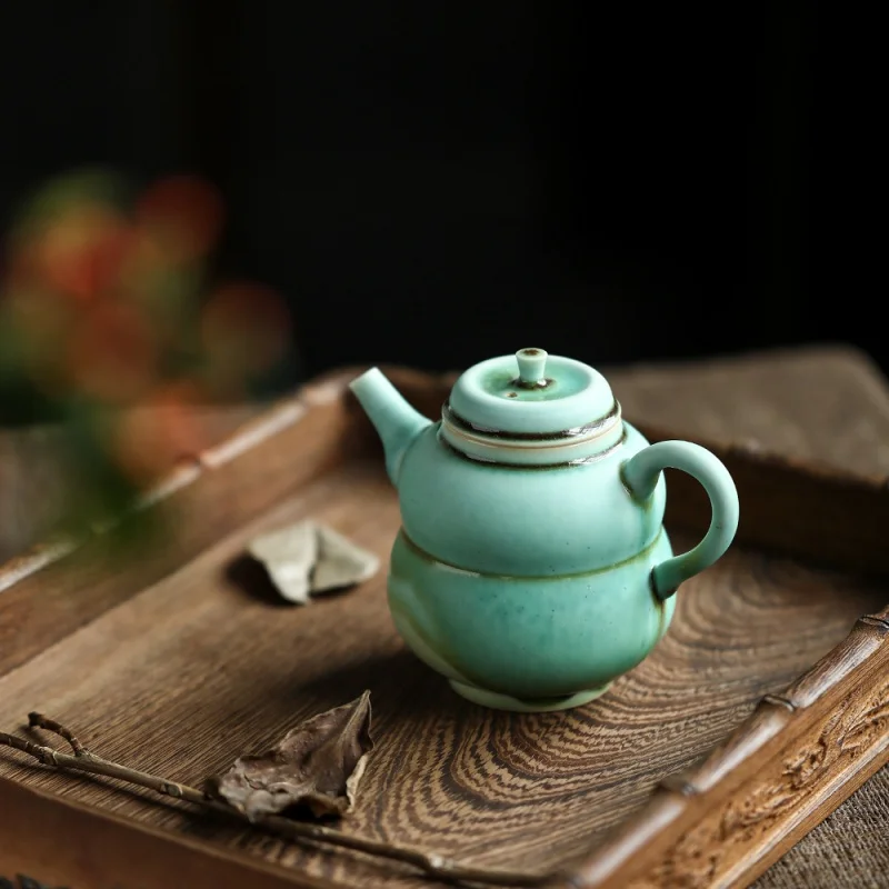 ★Mr. Qing Soda Green Series Fu Lu Pot Green Color Glaze Tea Pot Ceramic Tea Ware Gracked Glaze Supportable Handmade