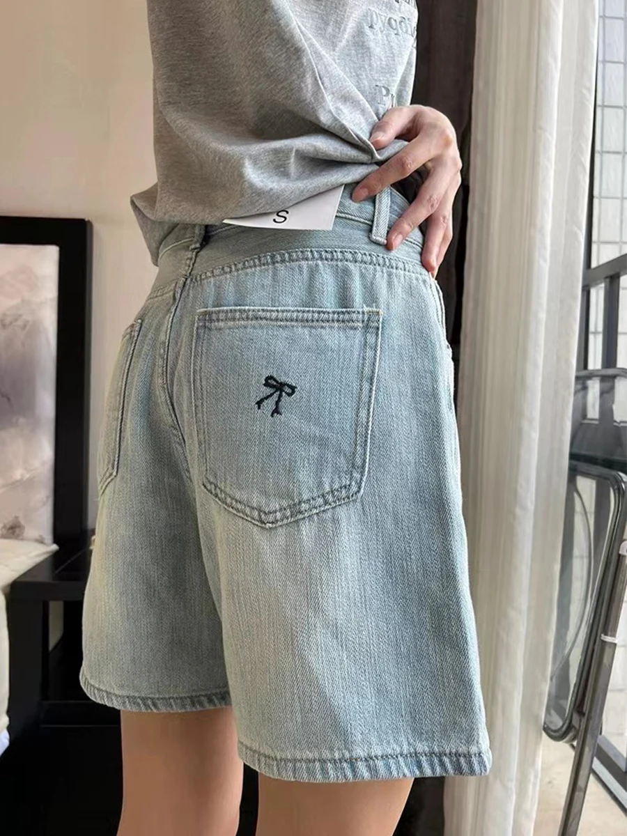 

Джинсовые шорты женские летние с высокой талией, свободного кроя, тонкие, широкие штанины, фасон А-силуэт, ретро, больших размеров, прямой крой