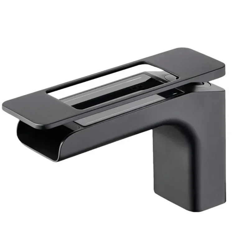 

All copper, digital display, waterfall, water outlet, hot and cold water, ambient light, bathroom, cabinet basin faucet