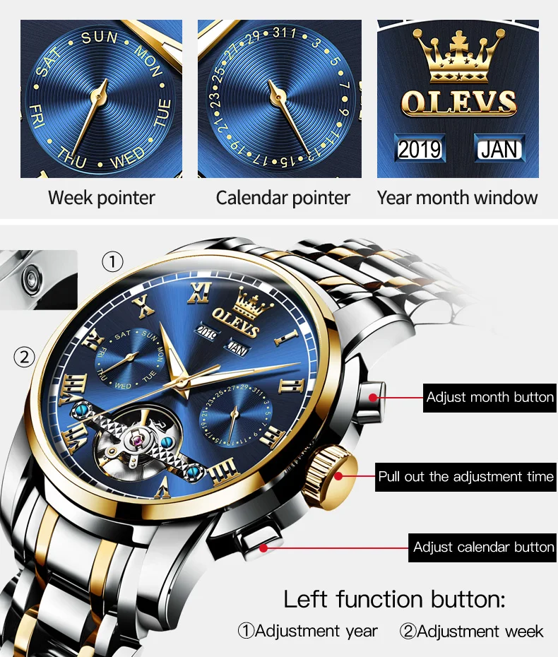 OLEVS Mechanical Watches Automatic Watch Men Stainless Steel Waterproof Luminous Watch for Men Luxury TOP  Brand Wristwatch