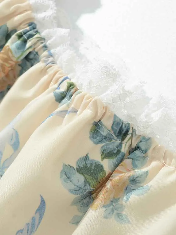 الملابس النسائية الجديدة على الطراز الأوروبي عصرية ومتعددة الاستخدامات وبسيطة. فستان دانتيل شبكي مطبوع بأكمام قصيرة