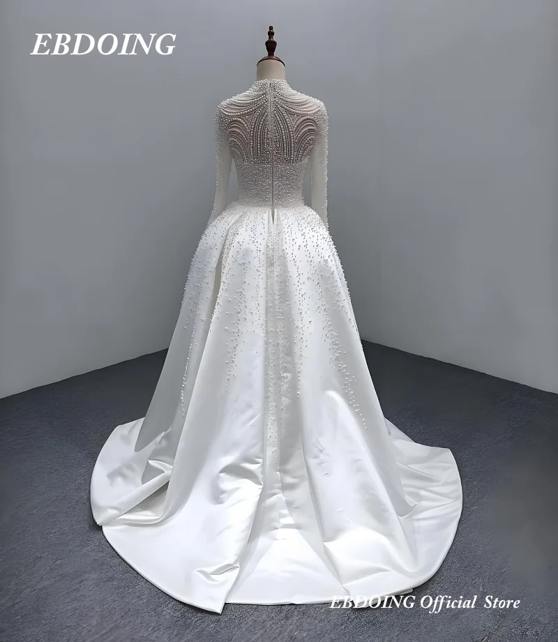 New Arrive Wedding Dress Mermaid  2 in 1 Satin Full Sleeves Detachable Train With Beading  Customized Vestidos De Novias