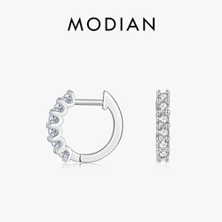 MODIAN D Color Moissanite Small Hoop Earrings 925 Sterling Silver Hollow Sparkling Ear Buckles For Women Wedding Fine Jewelry
