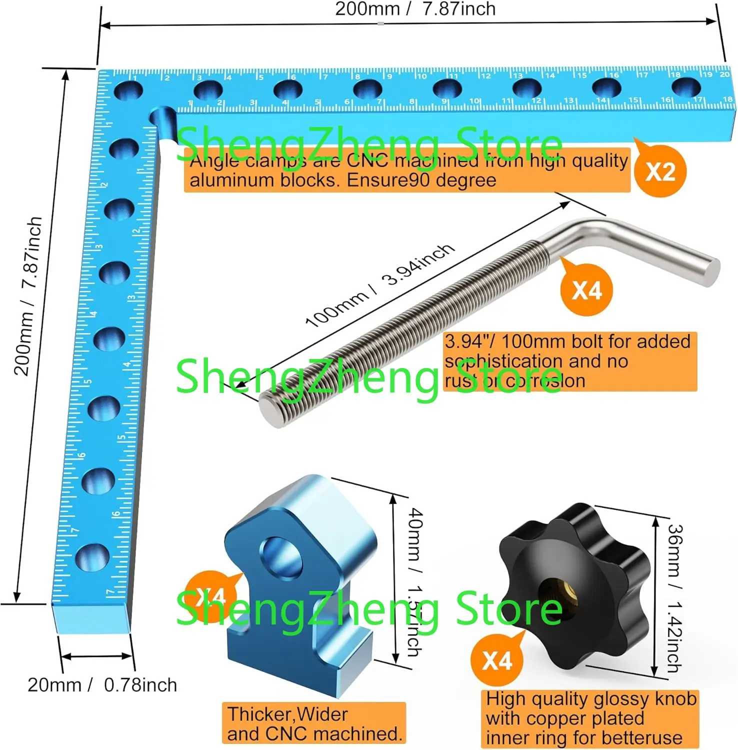 90 Degrees Positioning Squares, Right Angle Squares with 4 Clamps, Aluminium Alloy L-Type Corner Clamp Woodworking Clamping Tool