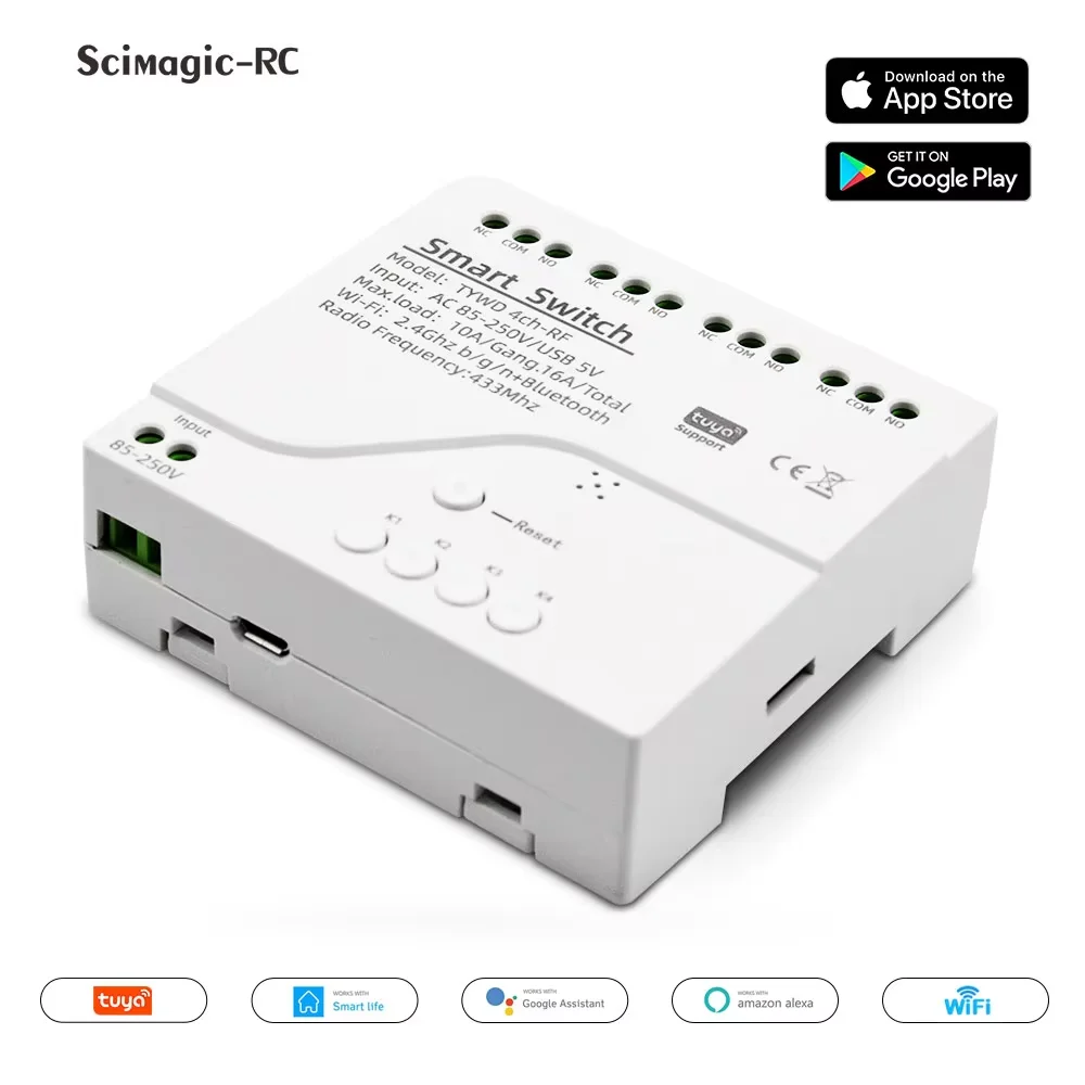 Tuya Smart WiFi 1/4 Channel Motor Switch Module 5V 12V 32V 220V RF 433 4CH Inching Relay Module Work With Alexa Google Home