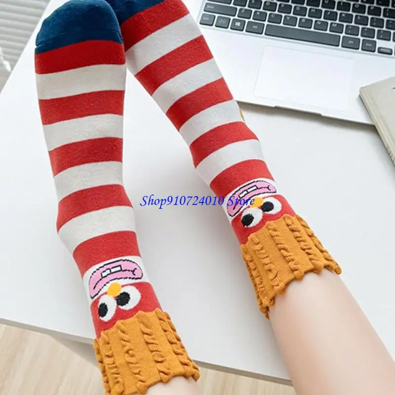 77HD 3 أزواج من الجوارب القطنية في منتصف الساق، جوارب مطاطية بتصميم مرح #5