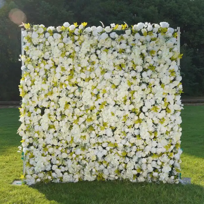 Royal Series Luxury White rose yellow phalaenopsis 3D Cloth Flower Wall Roll Up Fabric Floral Arrangement Event Party Stage Prop