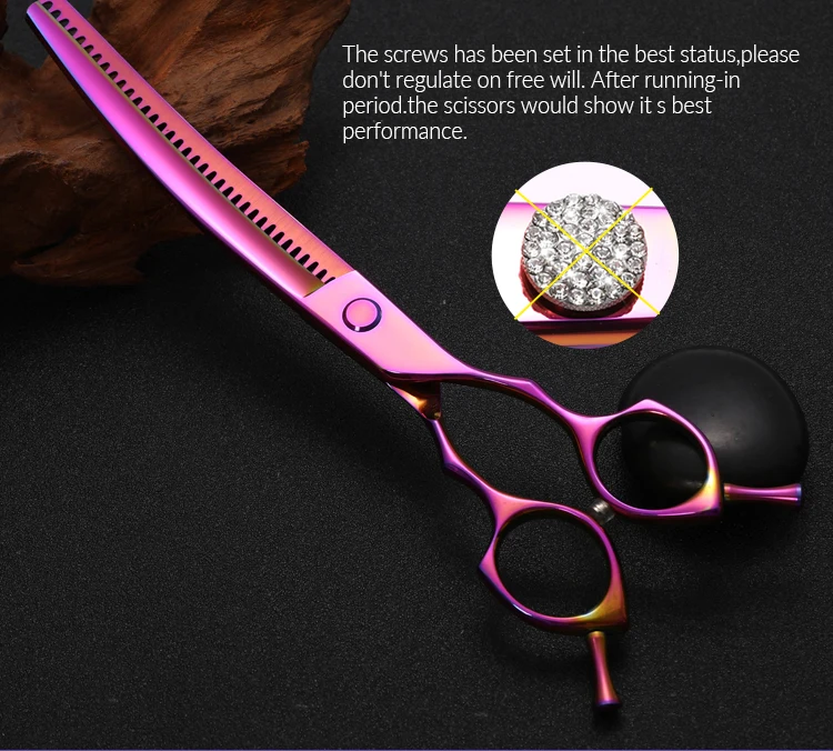 Fenice 7,25 Zoll profession elle Diamanten Schraube gebogen Chunker Schere Haustier Pflege Schere jp440c dünnere Schere für Hunde – Detail 4