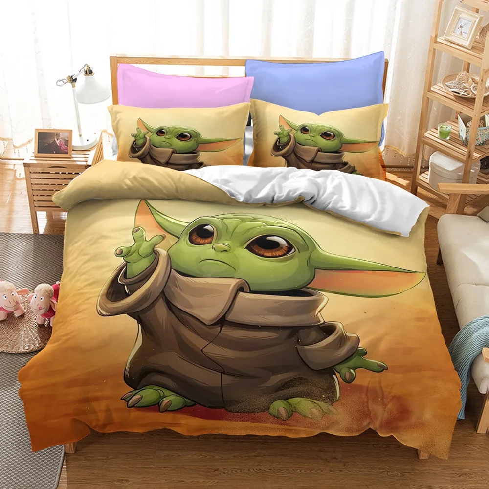 Cartoon Baby Yoda Bedding Set for Kids Boys Double Duvet Cover Comforter Sets Mandalorian Master Yoda Sheet Baby Bedspreads Kdis