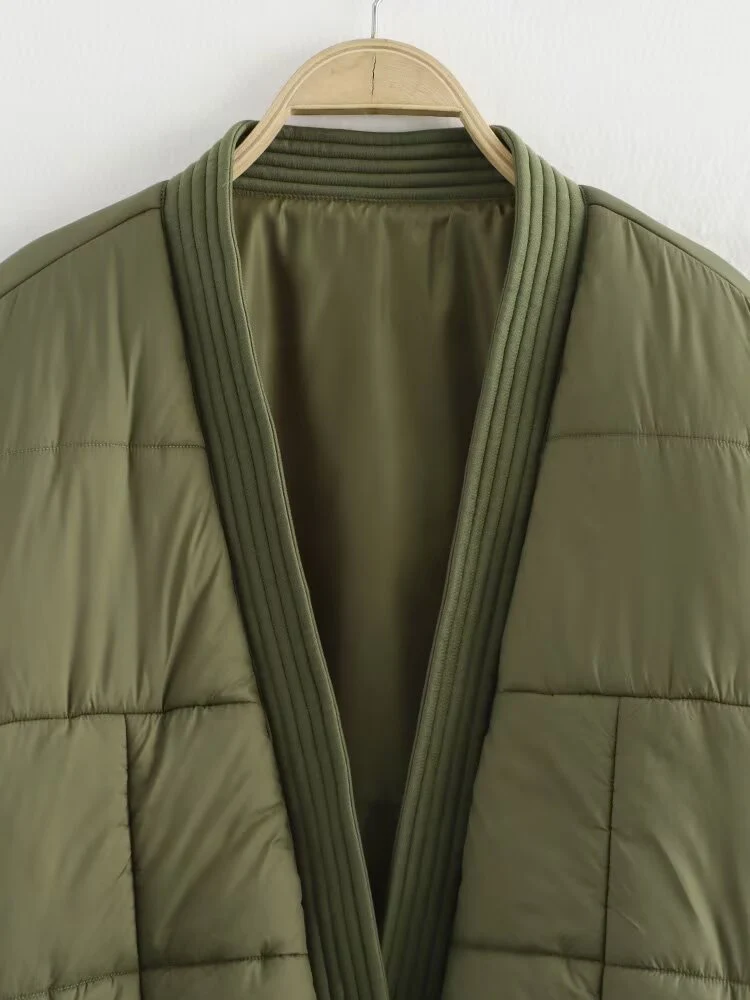 Mantel katun lengan panjang wanita bergaya Eropa, modis, serbaguna, elegan, simpel, warna polos, dan longgar.