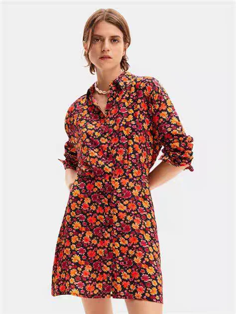 Foreign trade original single Spanish fashion summer new floral print long-sleeved dress