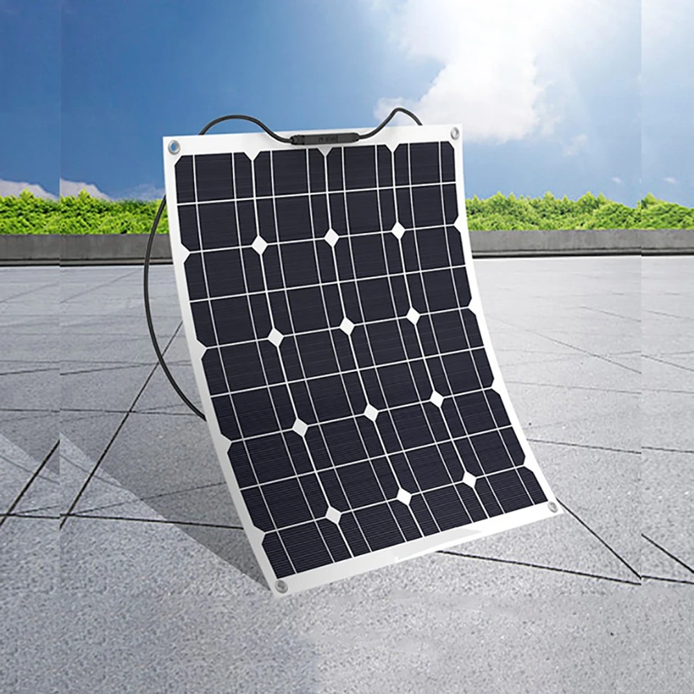 100W PET Semi-flexible Monocrystalline Solar Panel Portable Solar Panel Kit High Efficiency Durable for Car RV Boat Camping