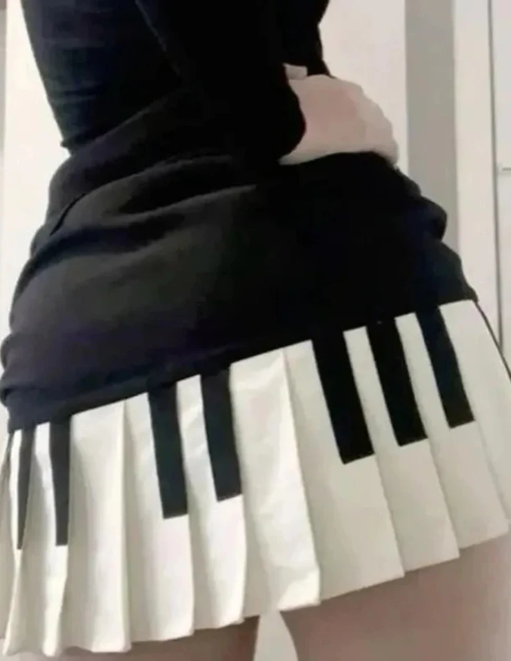 Spring Black White Spliced Women Short Skirt Slim Design Harajuku Mini Skirt Female  Korea Style Chic Piano Skirt