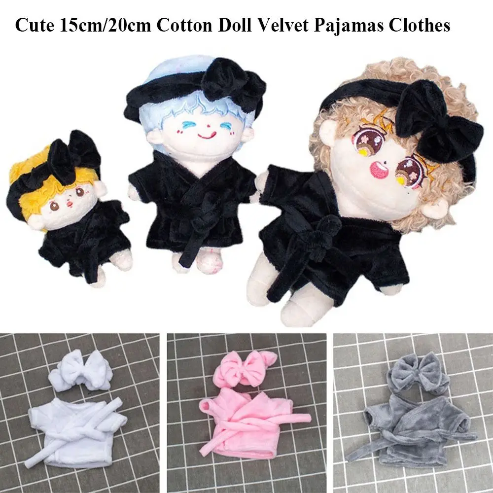 Cute 15cm/20cm Cotton Doll Velvet Pajamas Sleep Clothes with Headband for 1/12 BJD Doll Sleep Clothes Bathrobe Dolls Accessories