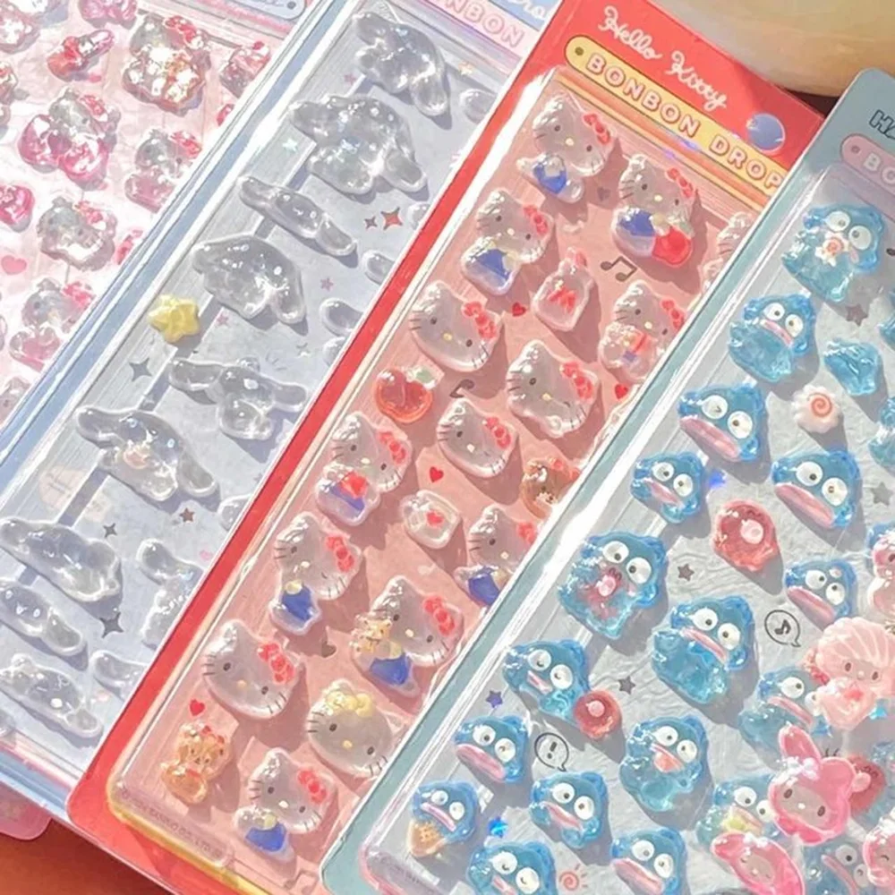

1 Sheet Cute Fashion Interesting Cinnamoroll Phone Case Relief Decorative Decals Hello Kitty 3d Crystal Sticker Children's Toy