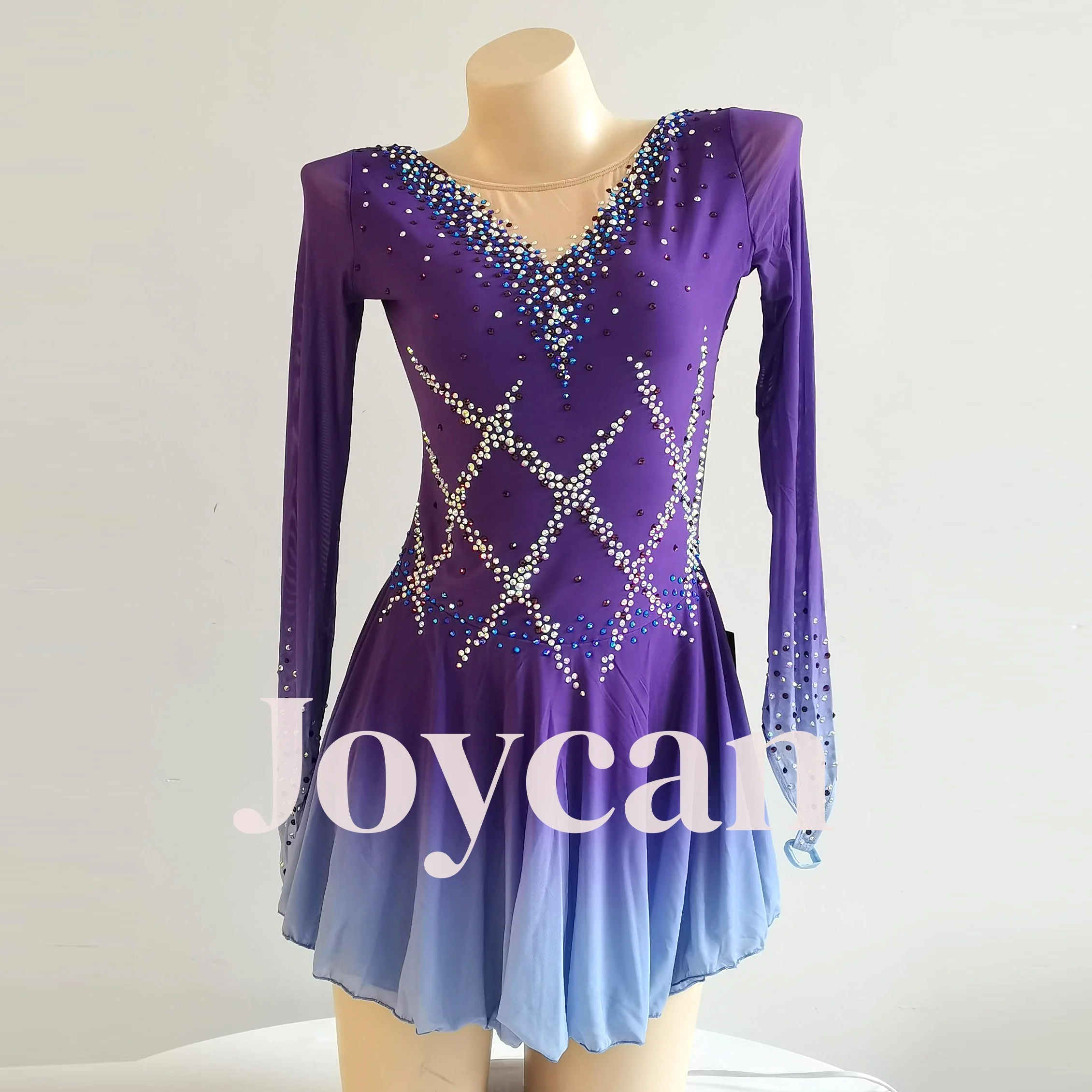 JoyCan Ice Figure  Skating  Dress Girls Purple Spandex Stretchy Competition Dance Wear Customized
